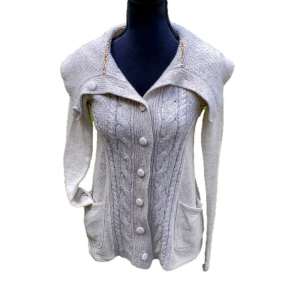 Cream Buttondown Sweater Large Collar New XS Anthropologie - Picture 1 of 6